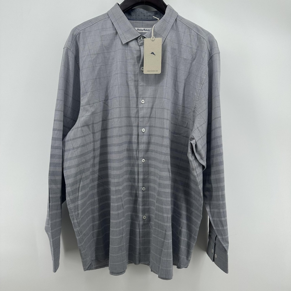 Tommy Bahama Shirt Mens 2XL Gray Plaid Stretch Button Up Long Sleeve Casual NEW - Picture 2 of 10
